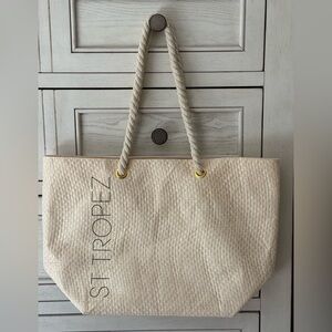 NWT ST TROPEZ STRAW BEIGE TOTE BAG WITH ROPE HANDLE